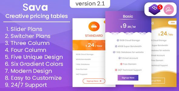Sava - Pricing Tables and Plans