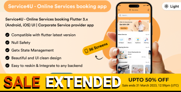 Service4U - Online Services booking Flutter 3.x (Android, iOS) UI | Corporate Service provider app Flutter Corporate Mobile Templates