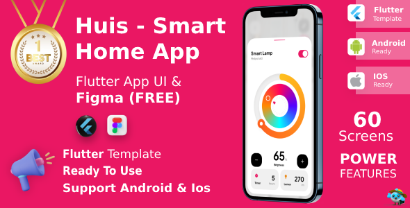 Smart Home App | UI Kit | Flutter | Figma FREE | HUIS Flutter  Mobile 