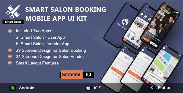 Smart Salon UI Kit For Flutter & Figma Files Flutter, Ui Elements  Mobile 