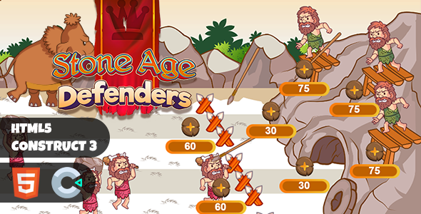 Stone Age Defenders Construct 3 HTML5 Game    