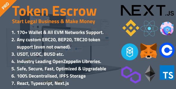 Token Escrow - Decentralised Web3 ERC20, BEP20, TRC20 Supported Escrow Platform