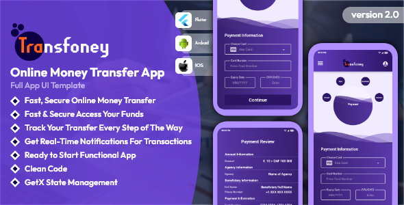 Transfony - Online Money Transfer Wallet Flutter App UI Kit    