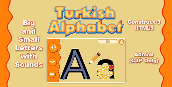 Turkish Alphabet Letter Writing Game (Construct 3 | C3P | HTML5) Kids Education Game    