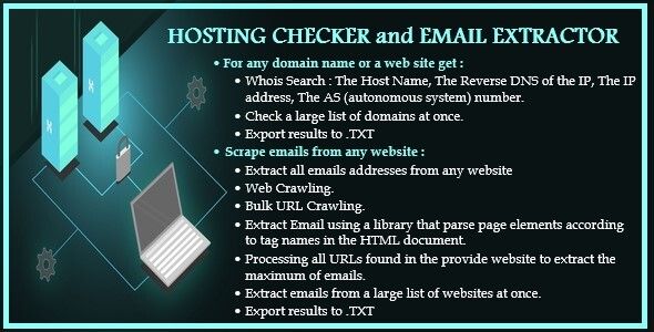 Two In One : Whois & DNS Lookup - Domain/IP & Hosting Checker & Email Extractor image