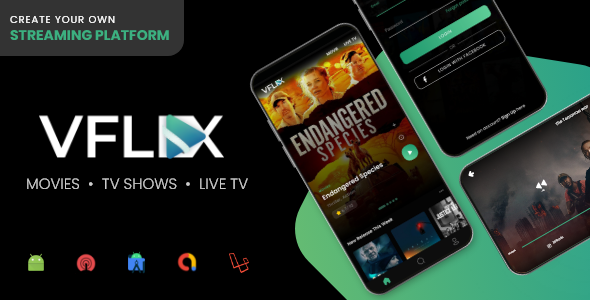 VFLIX - Movies, TV Shows, Live TV Streaming App with Admin Panel image