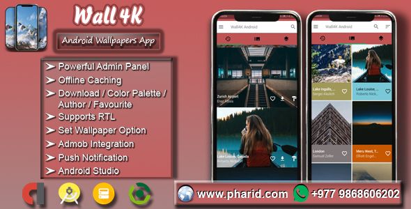 Wall4K - Android Wallpapers App (HD, Full HD, 4K ) with Admin Panel, Admob Ads, Offline Caching Android  Mobile Full Applications