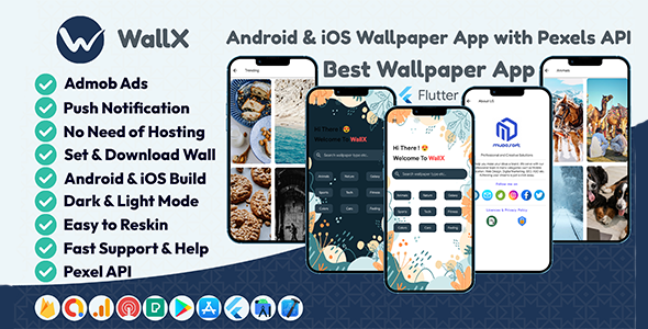 WallX - Wallpaper App - Flutter + Admob + Onesignal Flutter  Mobile Full Applications