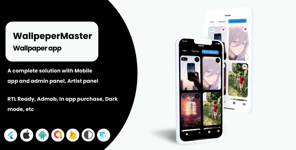 Wallpaper flutter app - iOS - Android - Admin panel - Artist panel    