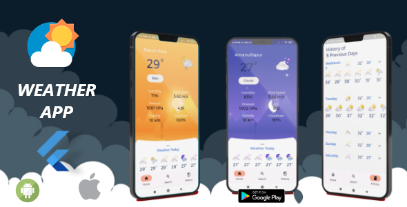 Weather App Flutter - Online Live weather app Flutter  Mobile Full Applications
