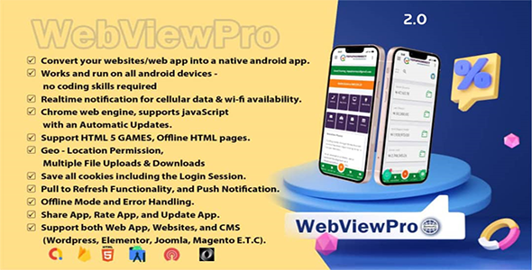 WebView for App - Android WebView App | Web URL to Android App with Shimmer, Admob, Push.