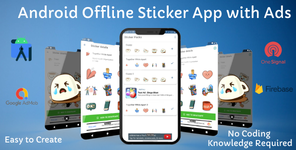 Whatsapp Sticker App (Offline) with Admob and OneSignal Push Notification for Android Android  Mobile Full Applications