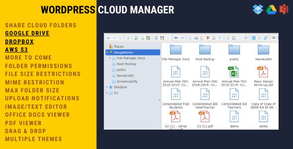 WordPress Cloud Manager | Dropbox - Google Drive - S3 Folder Sharing    