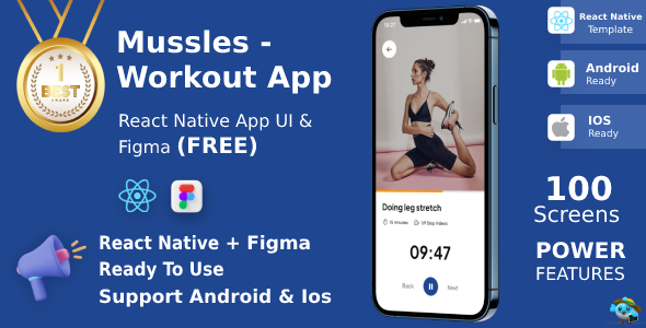 Workout Apps | UI Kit | React Native | Figma (FREE) | Mussles Apps  Mobile Native Web