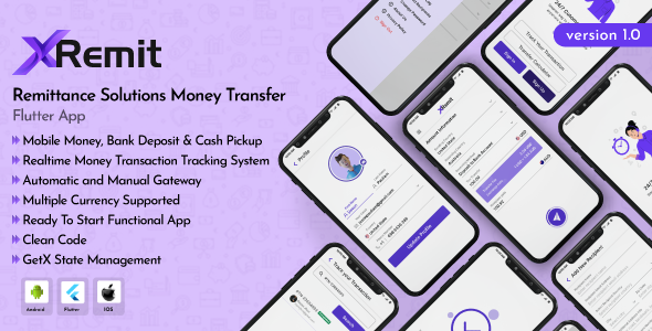 XRemit - Remittance Solutions Money Transfer Flutter App    