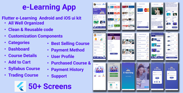 e-Learning Flutter UI Kit Flutter Courses Mobile Templates