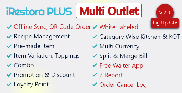 iRestora PLUS Multi Outlet - Next Gen Restaurant POS    