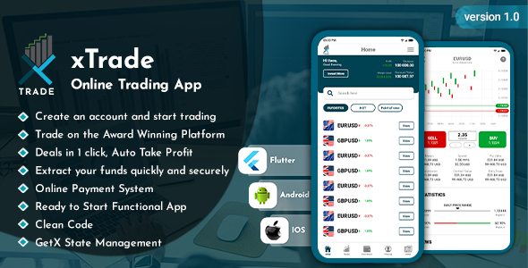 xTrade - Online Forex Trading Flutter App UI Kit    