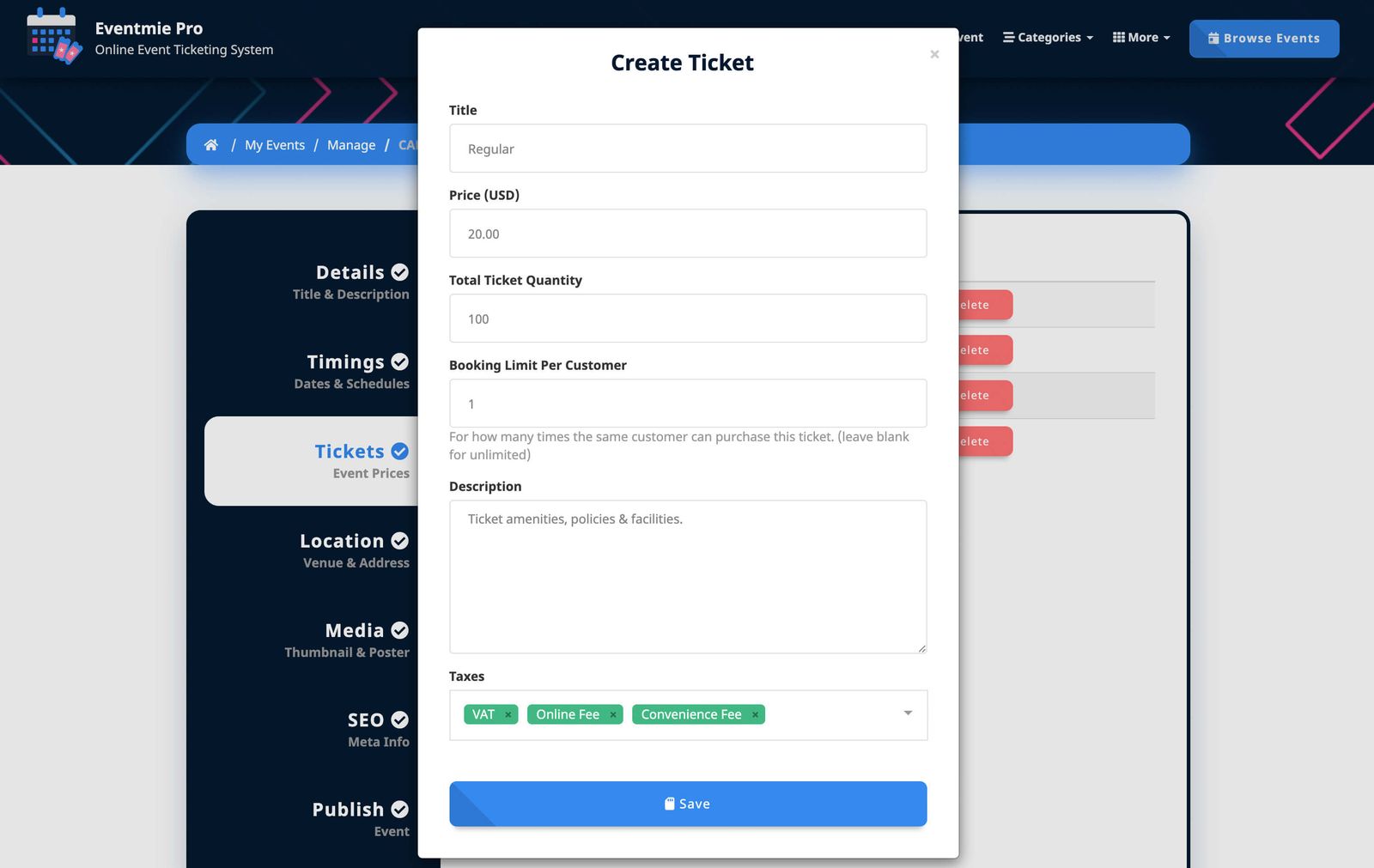 eventmie-Organizer Dashboard