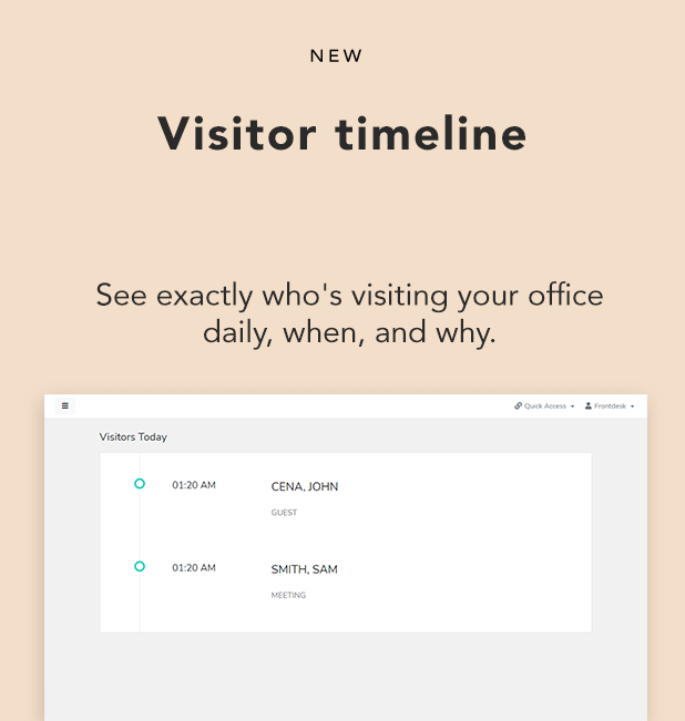 frontdesk new feature visitor timeline