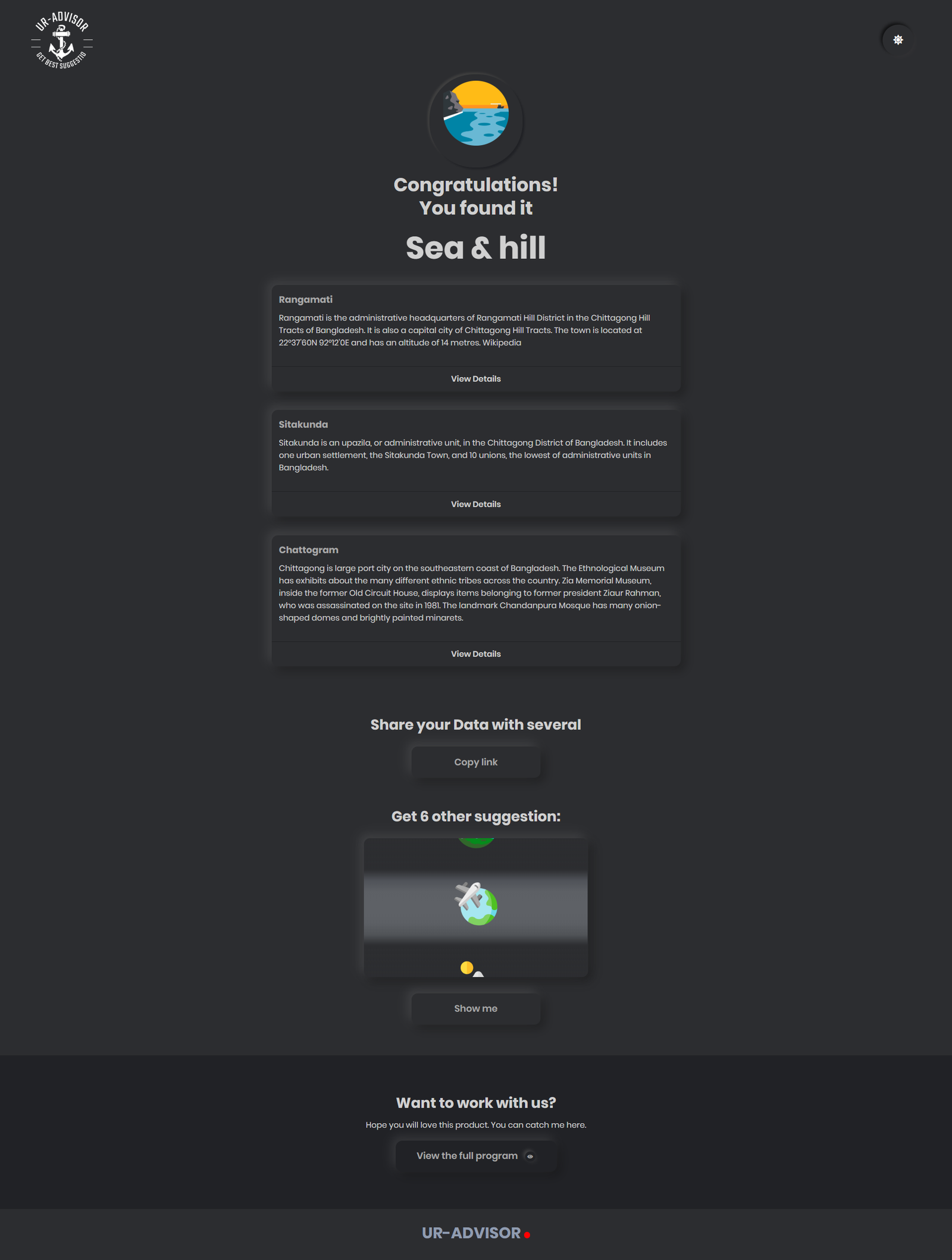 Dark result page