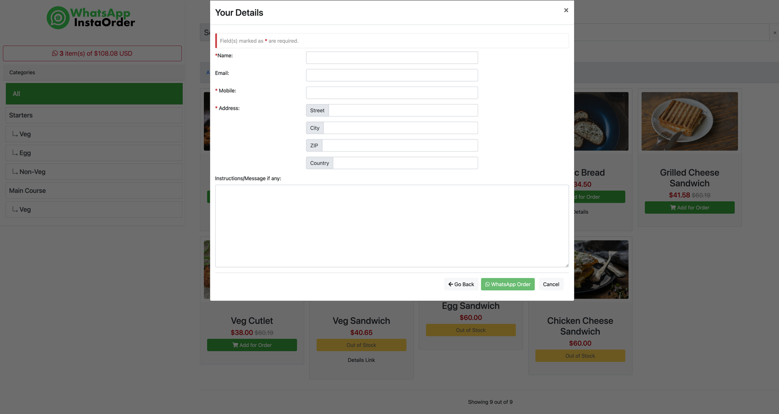 WhatsApp InstaOrder - For Delivery