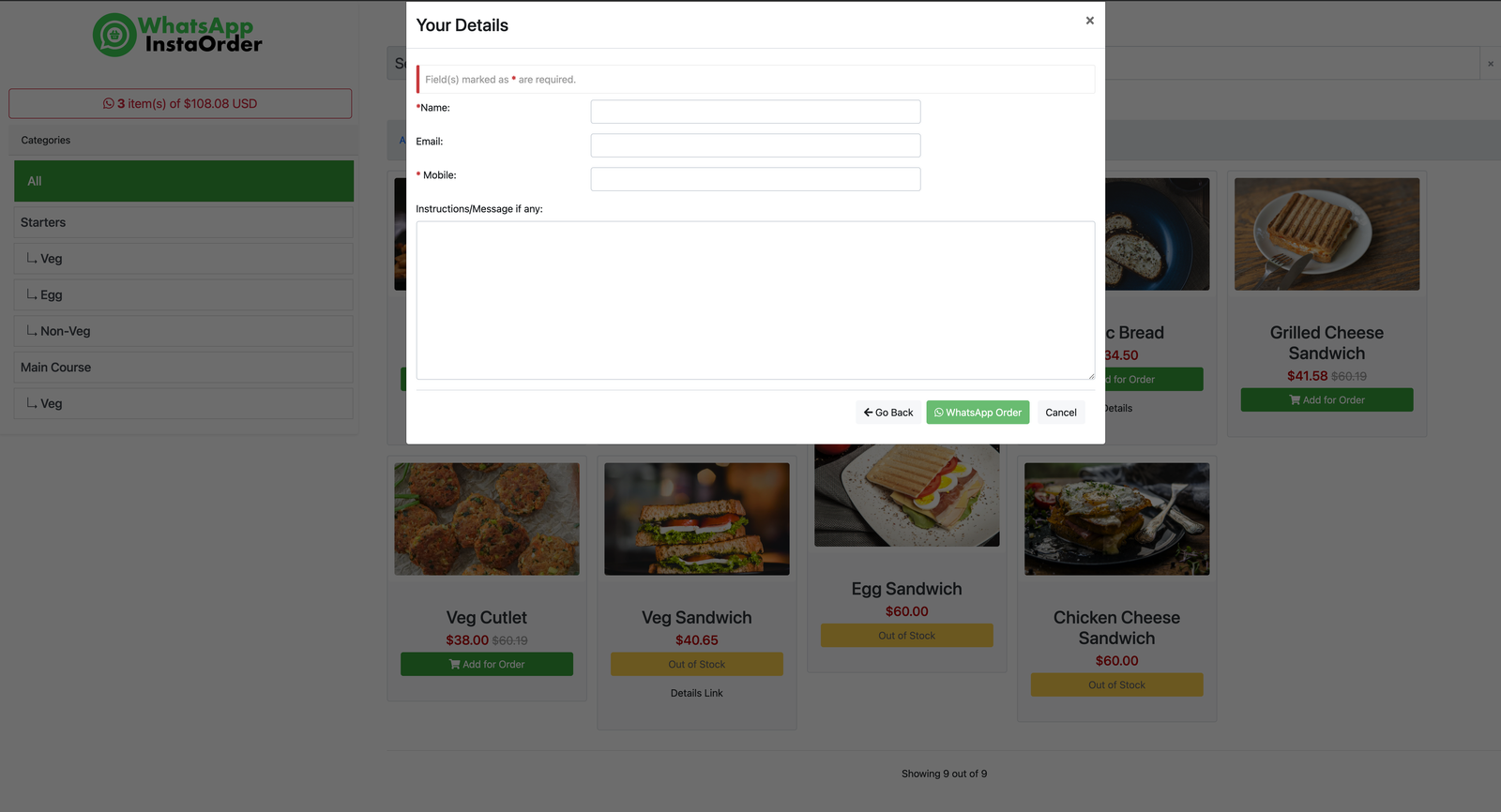 WhatsApp InstaOrder -For Takeaway