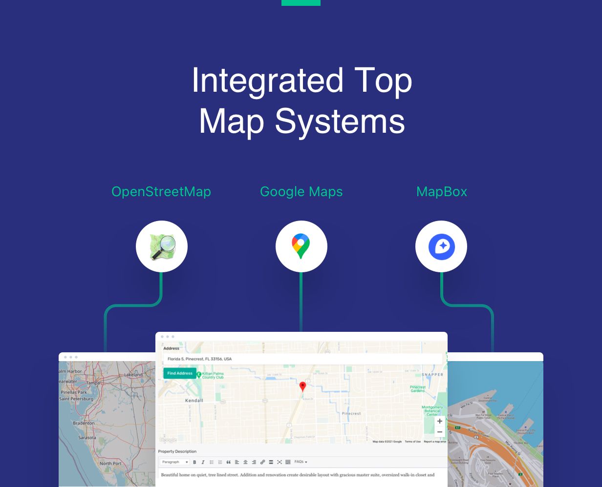 Google Maps, MapBox, and OpenStreetMap Support for Real Estate Properties Markers