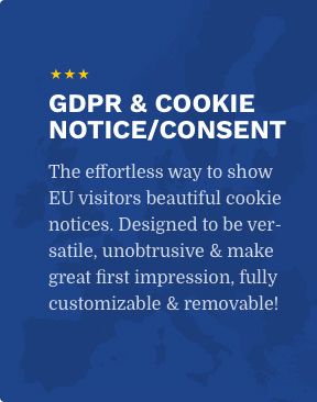 The effortless way to show EU visitors beautiful cookie notices. Designed to be versatile, unobtrusive & make great first impression, fully customizable & removable!