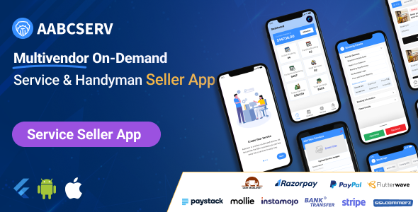 Aabcserv - Multivendor On-Demand Service & Handyman Marketplace Flutter Seller App Flutter  Mobile 