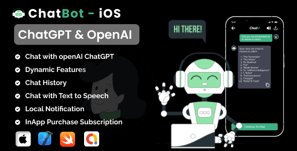 ChatBot AI : ChatGPT iOS Full Applicaiton | Swift | ADMOB | Subscription Plan iOS  Mobile Full Applications