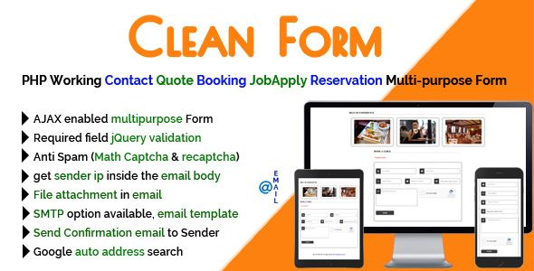 Clean Form - PHP Working Contact Quote Booking JobApply Reservation Multi-purpose Form    Forms