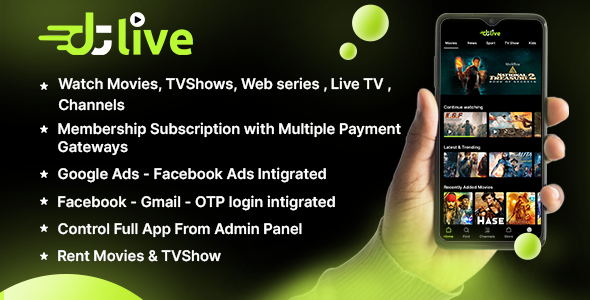 DTLive - Flutter App (Android - iOS - Website - AndroidTV) Movies - TV Series - Live TV Channel OTT Flutter  Mobile Full Applications