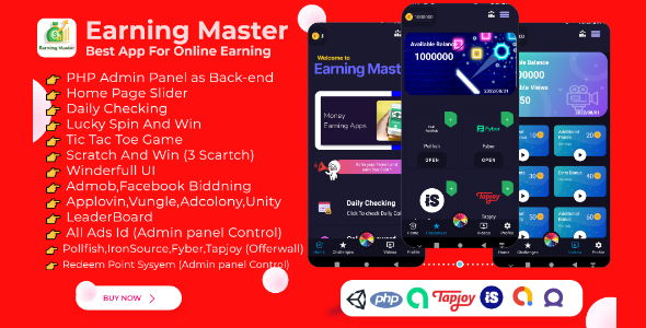 Earning Master - Android Rewards Earning App With Admin Panel Android  Mobile Full Applications
