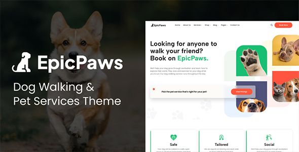 EpicPaws - Dog Walking & Pet Services Theme WordPress Business, Corporate  