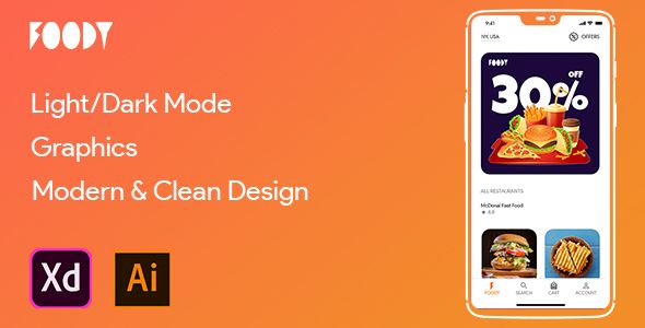 Foody Food Ordering App Template Adobe XD iOS  Mobile Templates