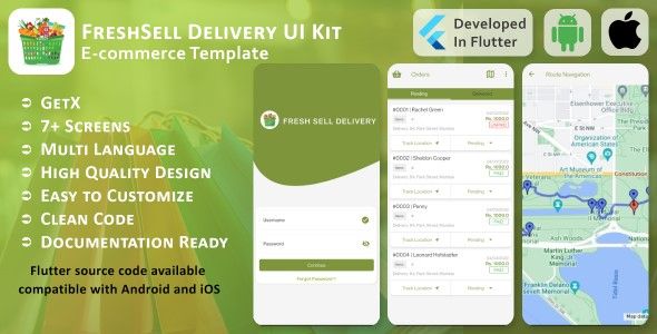 Freshsell Delivery App - Ecommerce Delivery - Flutter Mobile UI Template/Kit (Android, iOS) Flutter, Ui Elements  Mobile 