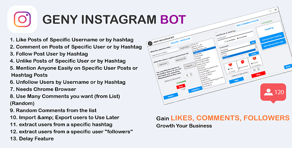 GENY instagram bot - Gain More Instagram Followers, Increase your Followers Now + scrape users image