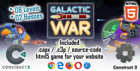 Galactic War – HTML5 Construct 3 / 2 Game (.c3p