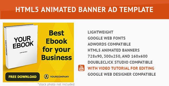 Gold Ebook HTML5 Animated Banner    Ad Templates