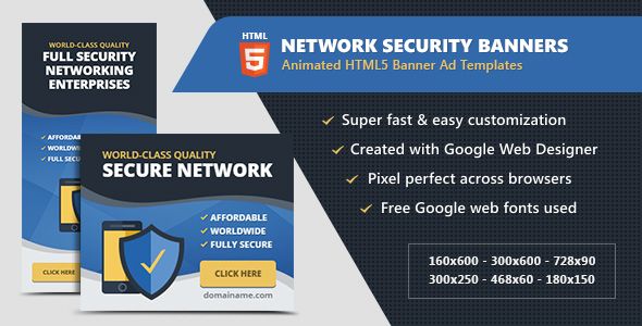 HTML5 Ads - Network Security Banner Templates    Ad Templates
