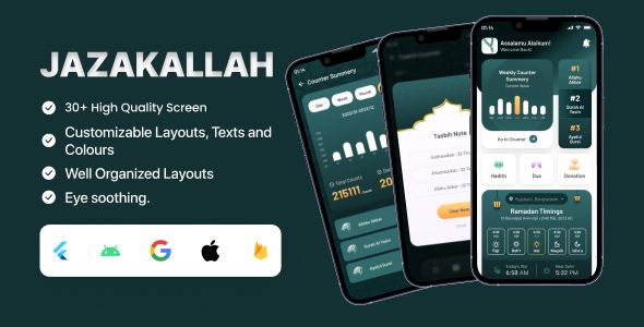 JazakAllah - Tasbih Counter App Flutter  Mobile Full Applications