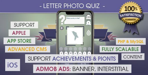 Letter Photo Quiz With CMS & Ads - iOS iOS  Mobile Full Applications