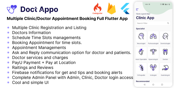 Multiple Clinics/Doctors Appointment Booking Full Flutter App Flutter  Mobile Full Applications