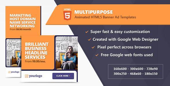 Multipurpose HTML5 Banner Templates | Animated Ads Google    Ad Templates