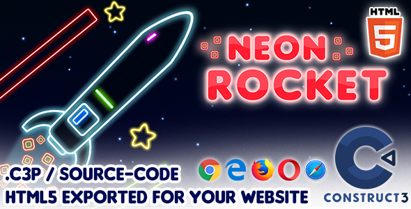 Neon Rocket - HTML5 Construct 3 Game with Source-code    Games