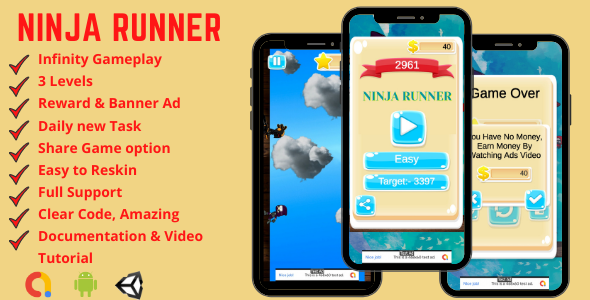 Ninja Runner - Endless Android Game Template + Admob Android  Mobile Games