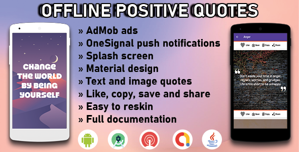 Offline positive quotes - Full Android Application with GDPR and Admob Android  Mobile Full Applications