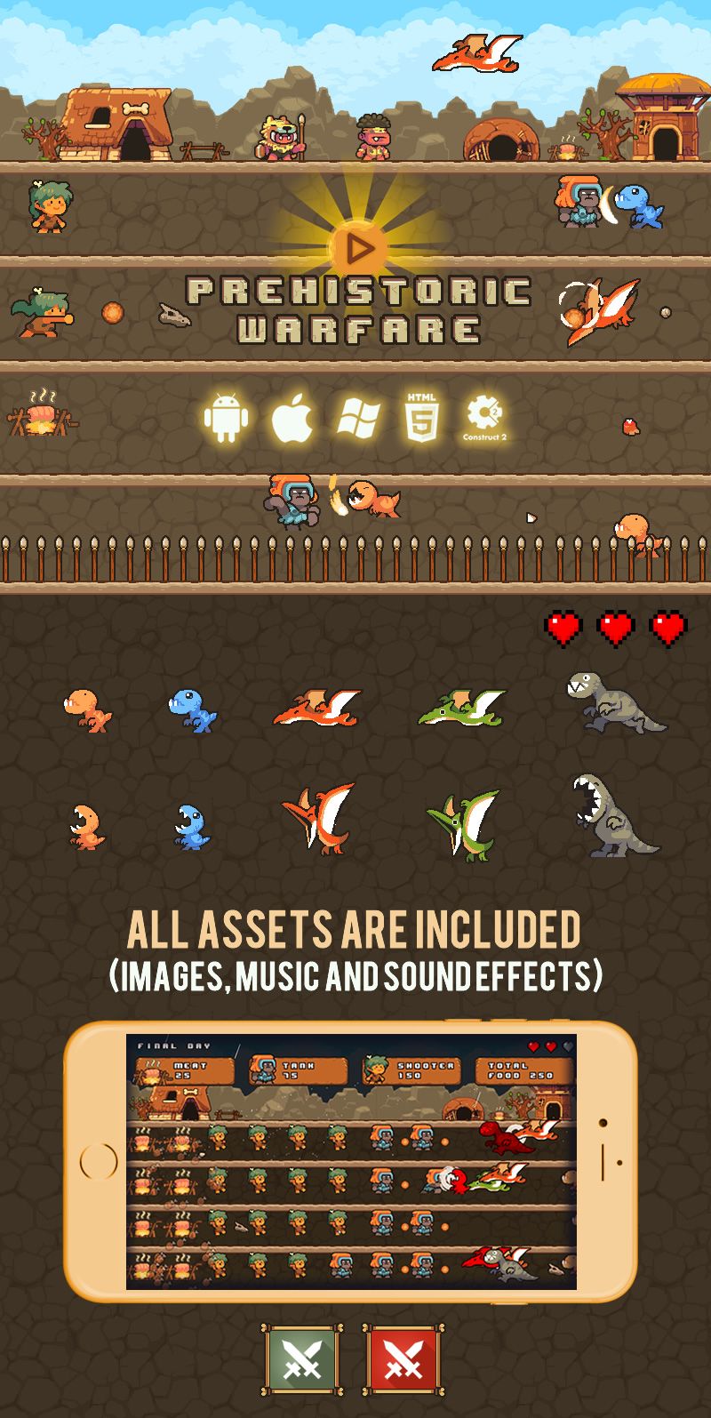 Prehistoric Warfare - HTML5 Game (Capx) - 2