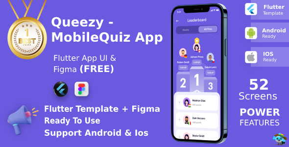 Quiz APP ANDROID + IOS + FIGMA | UI Kit | Flutter | Queezy Game Flutter  Mobile 